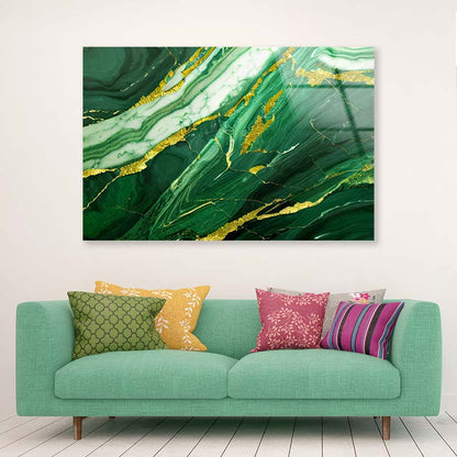 Green Marble with Gold Acrylic Glass Print Tempered Glass Wall Art 100% Made in Australia Ready to Hang