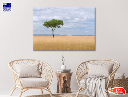 A Single Tree in an Open Field with a Blue Sky Print 100% Australian Made