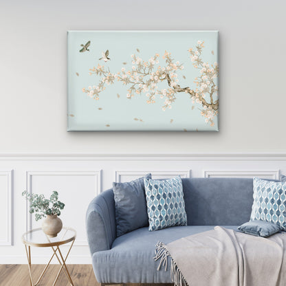 Chinoiserie Style Songbirds and Soft Green Blossoms Branch Wall Art Decor 100% Australian Made