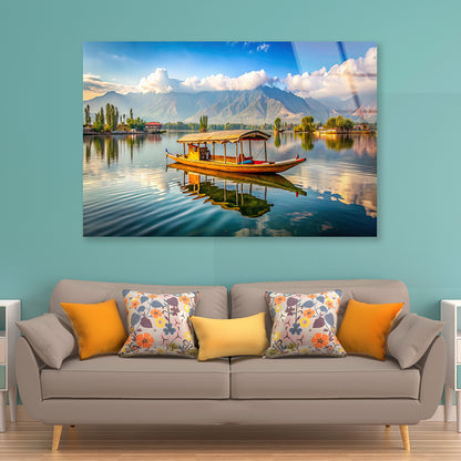 Boat on the Water, Lake, Mountains in India Acrylic Glass Print Tempered Glass Wall Art 100% Made in Australia Ready to Hang