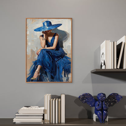 Woman in a Blue Hat And Dress with Diamond Painting Fashion Home Decor Premium Quality Poster Print Choose Your Sizes