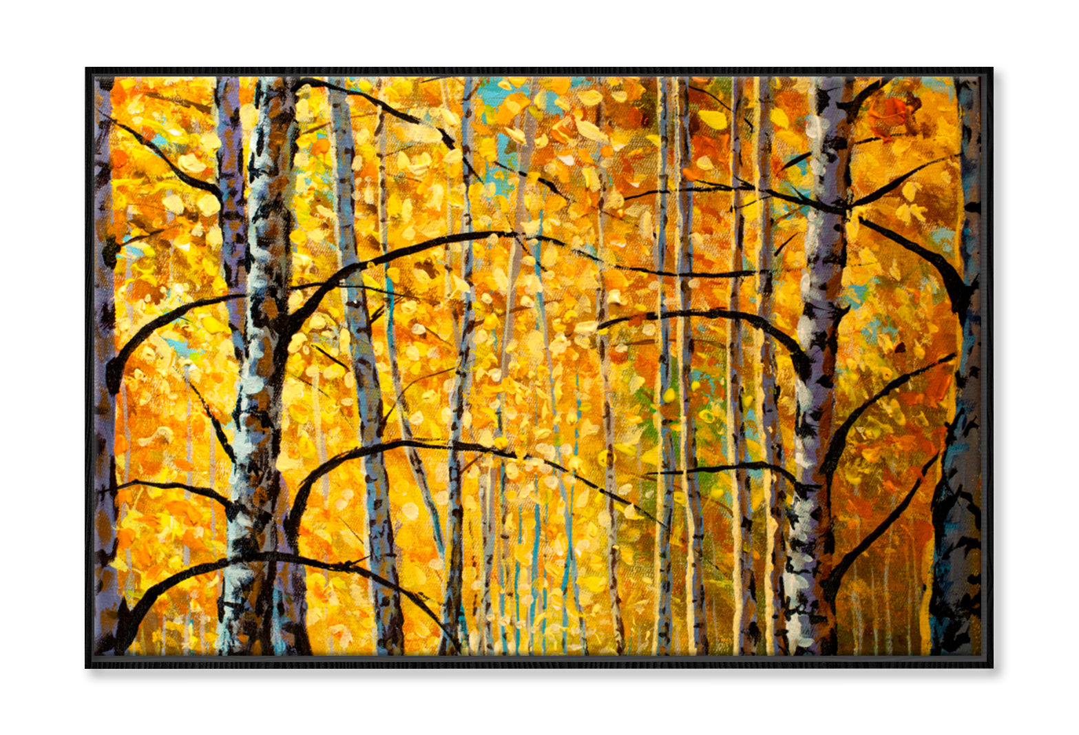 Beautiful Fragments of Birch Trees Oil Painting Wall Art Limited Edition High Quality Print Canvas Box Framed Black