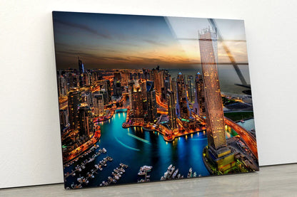 City Night Skyline View UV Direct Aluminum Print Australian Made Quality