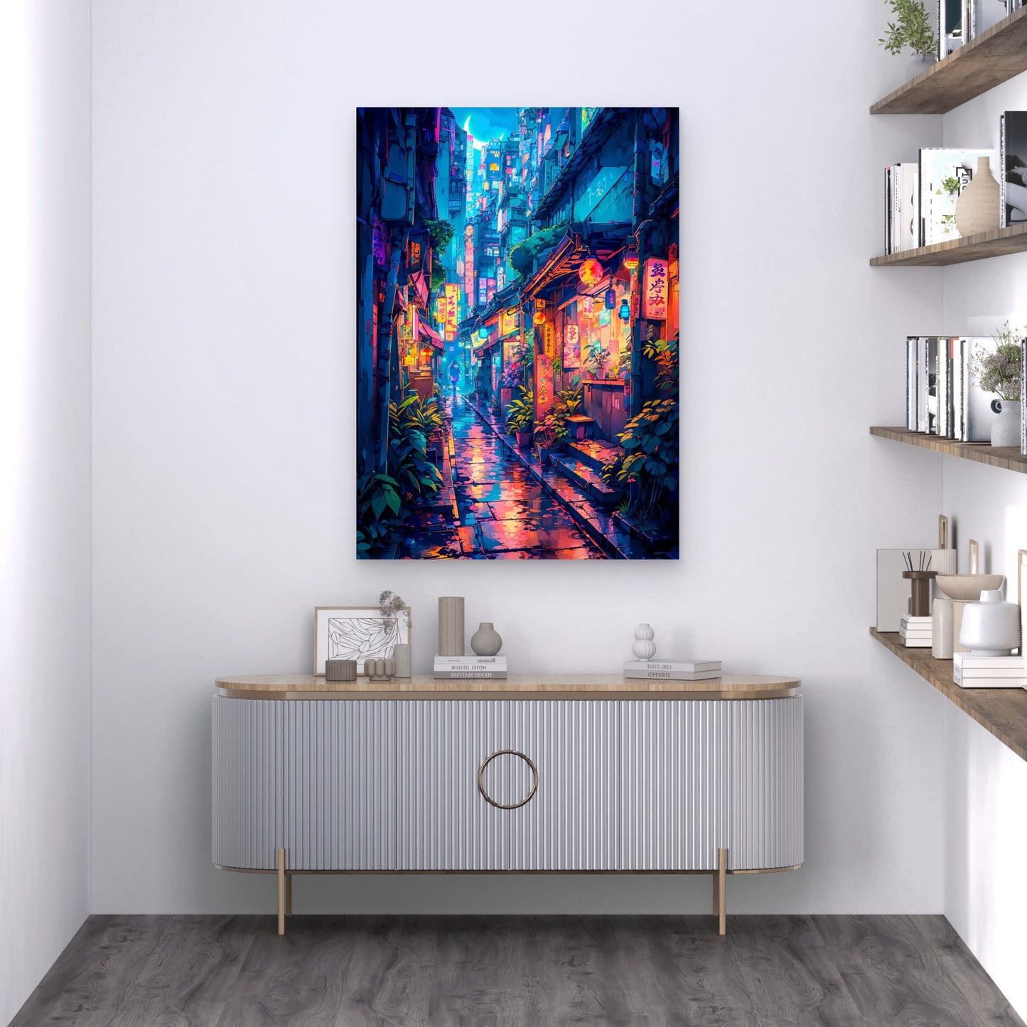 Tokyo Night Street Neon Cityscape 60x90cm Metal Print Ready to Hang