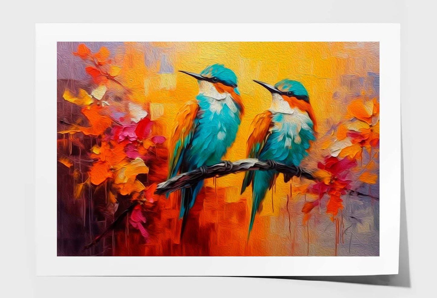 Sitting Bird On Branch Oil Painting Wall Art Limited Edition High Quality Print