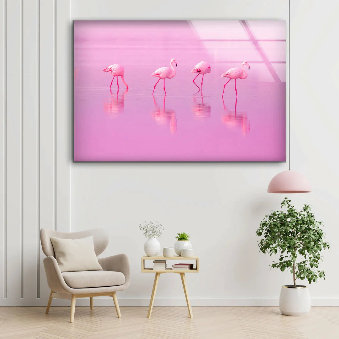 Flamingo Birds on Water UV Direct Aluminum Print Australian Made Quality