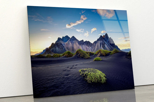 View of Mountains with a Cloudy Sky Acrylic Glass Print Tempered Glass Wall Art 100% Made in Australia Ready to Hang