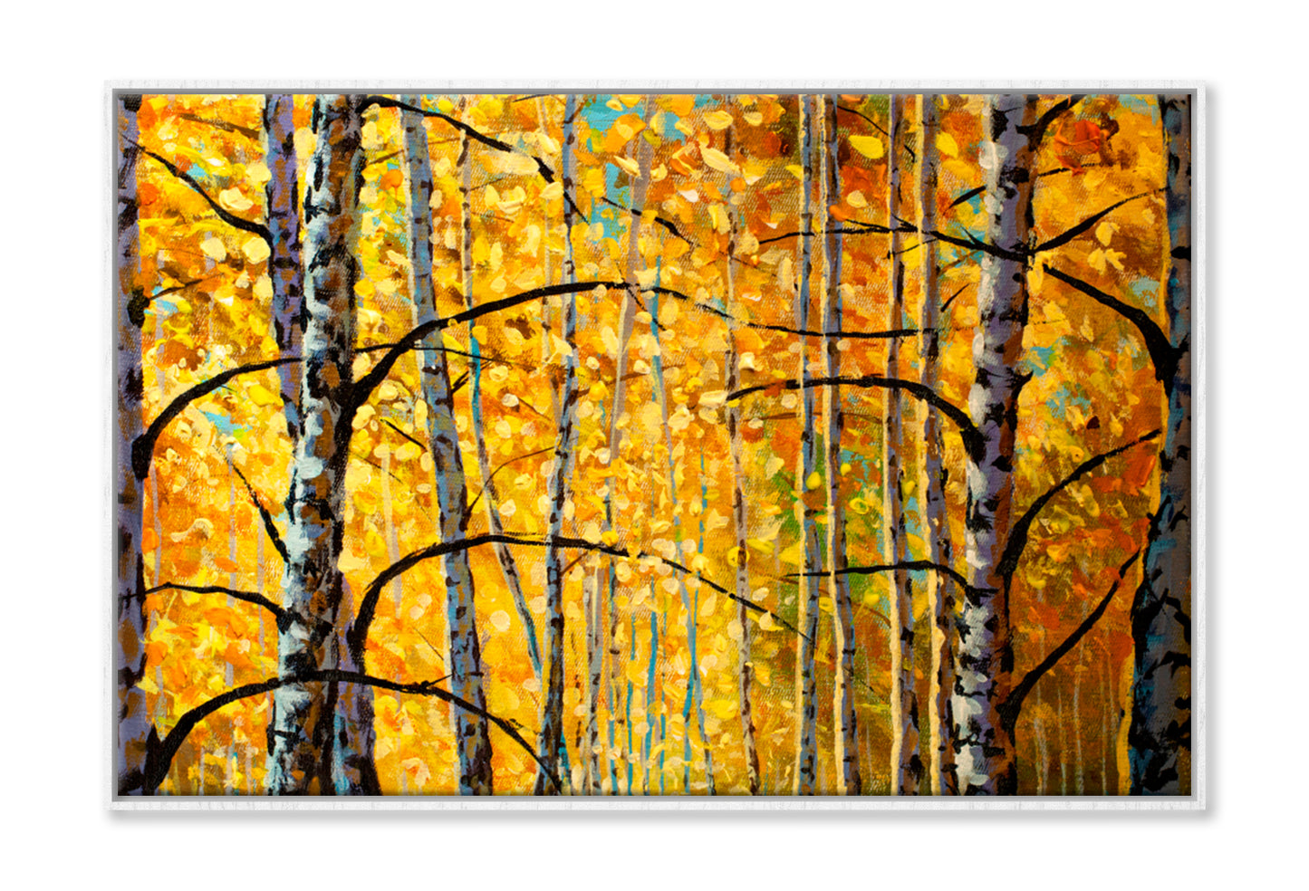 Beautiful Fragments of Birch Trees Oil Painting Wall Art Limited Edition High Quality Print Canvas Box Framed White