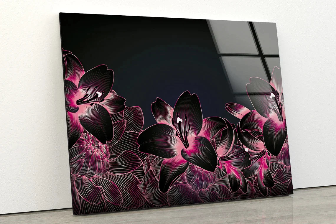 Black & Pink Flowers 3D UV Direct Aluminum Print Australian Made Quality