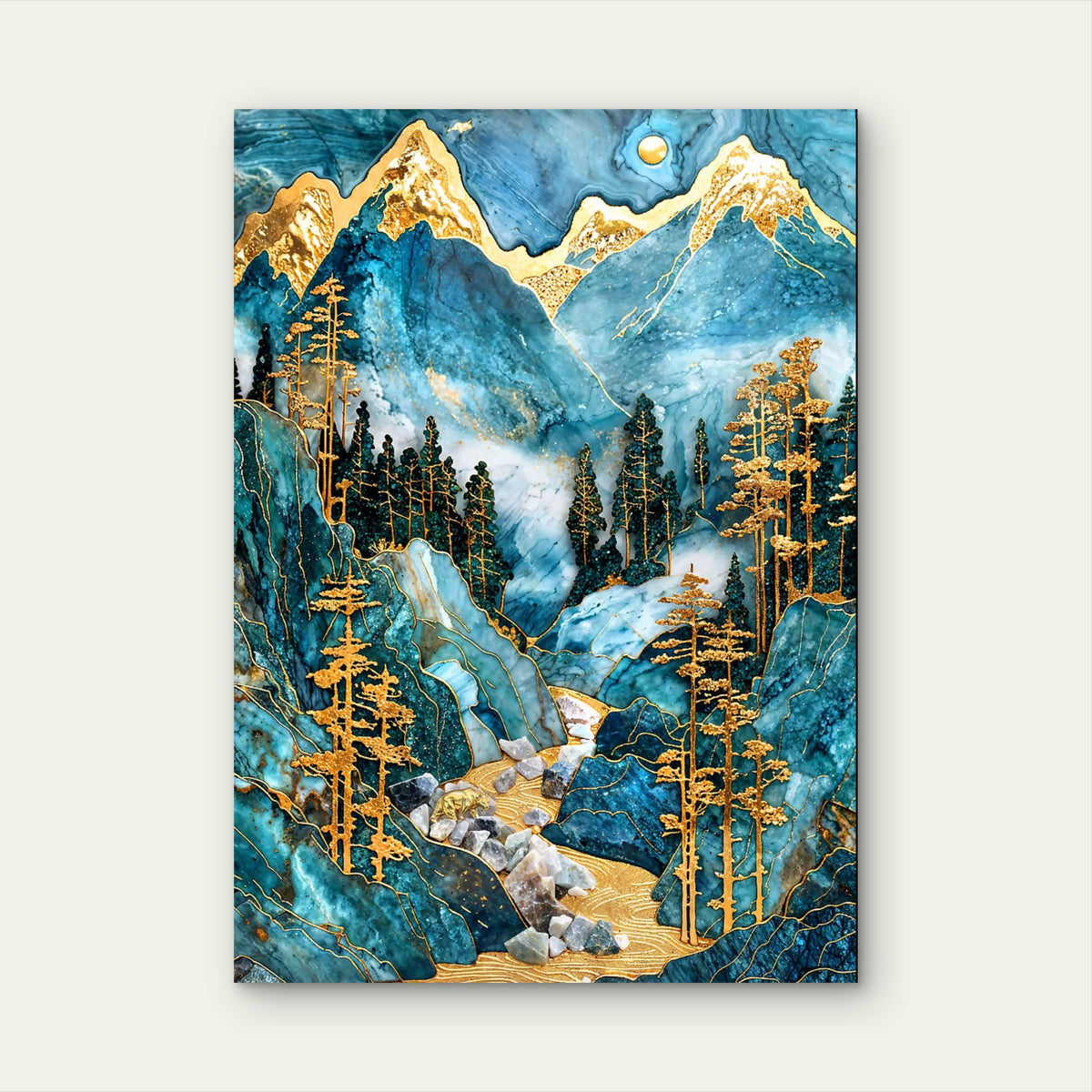 Gold Bear Jade Mountain Path 60x90cm Metal Print Ready to Hang