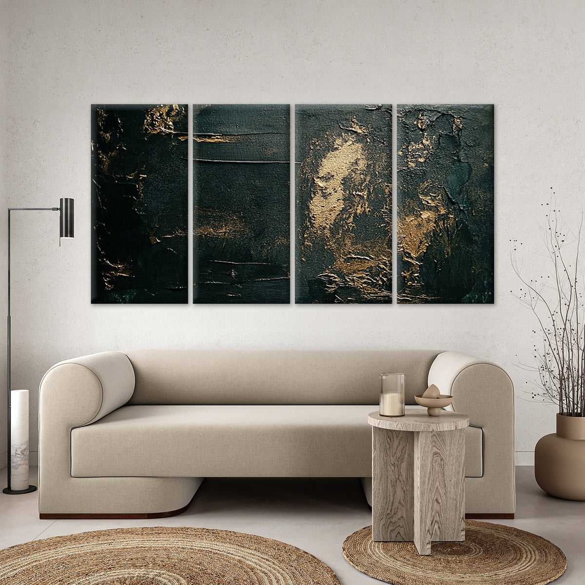 4pcs Black Gold Foil Textured Oil Painting Wall Art Canvas Framed 45x80cm - High Quality Print 100% Australian Made Wall Canvas Ready to Hang