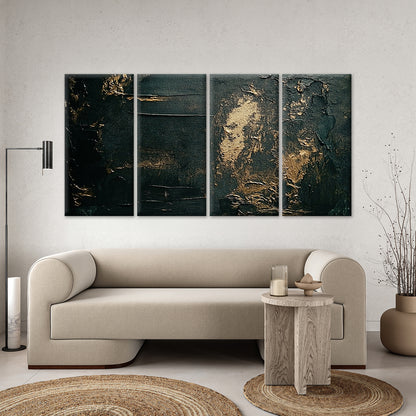 4pcs Black Gold Foil Textured Oil Painting Wall Art Canvas Framed 45x80cm - High Quality Print 100% Australian Made Wall Canvas Ready to Hang