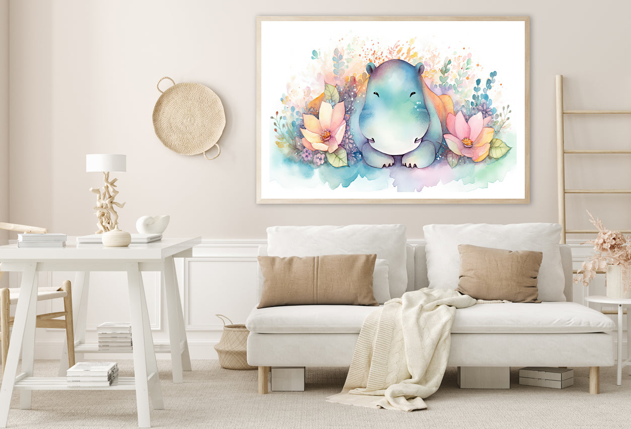 Hippo in Flower Blossom Garden Home Decor Premium Quality Poster Print Choose Your Sizes