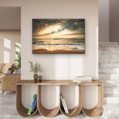 Golden Sunset Coastal Beach Warm Tranquil Seascape Wall Art Decor 100% Australian Made