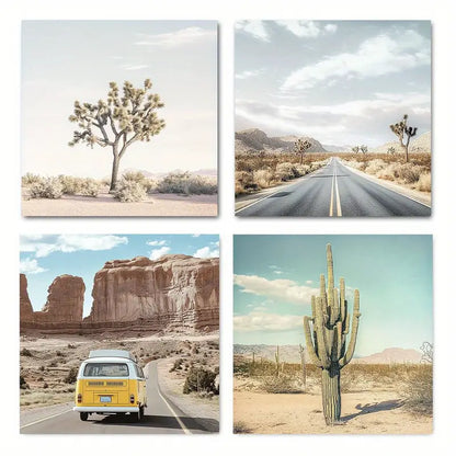 4pcs Western Desert Nature Landscape Wall Art Canvas Framed