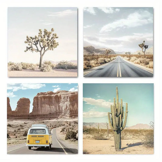 4pcs Western Desert Nature Landscape Wall Art Canvas Framed