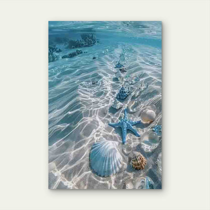 Beach Scene with Shells & Starfish 60x90cm Metal Print Ready to Hang
