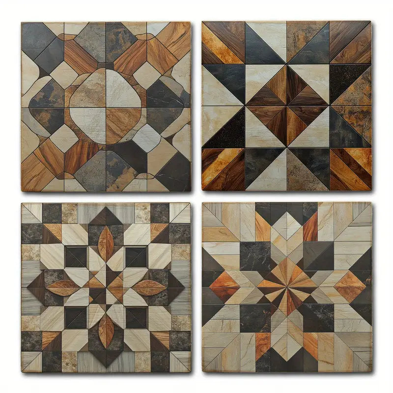 4pcs Traditional Shapes Decor Wall Art Canvas Framed