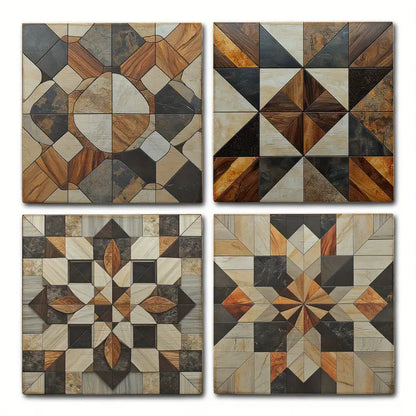 4pcs Traditional Shapes Decor Wall Art Canvas Framed