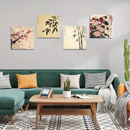 4pcs Calligraphy Decorative Artwork  Wall Art Canvas Framed