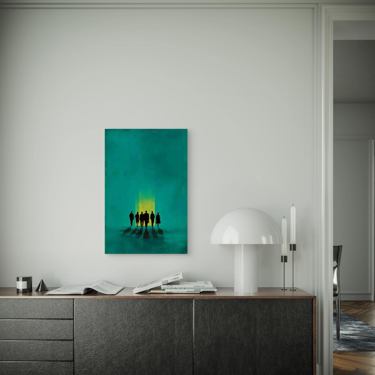 Turquoise Green & Golden Pathway Silhouette Metal Print Ready to Hang