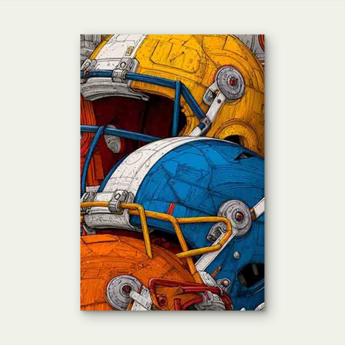 American Football Helmets 60x90cm Metal Print Ready to Hang