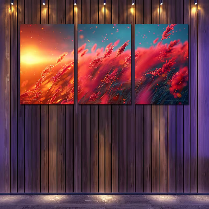 3pcs Crazy Pink Grass Theme Wall Art Set Canvas Framed 60x90cm - High Quality Print 100% Australian Made Wall Canvas Ready to Hang