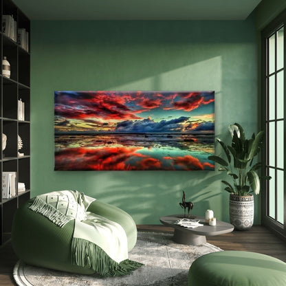 Sunset Sky Over Ocean Reflectio Wall Art Canvas Office Home Room Framed 120x60cm