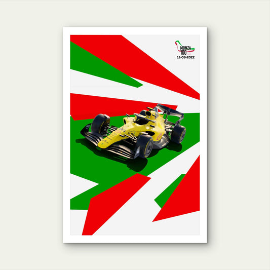 Vibrant Yellow Racing Car Tricolour Abstract 60x90cm Metal Print Ready to Hang