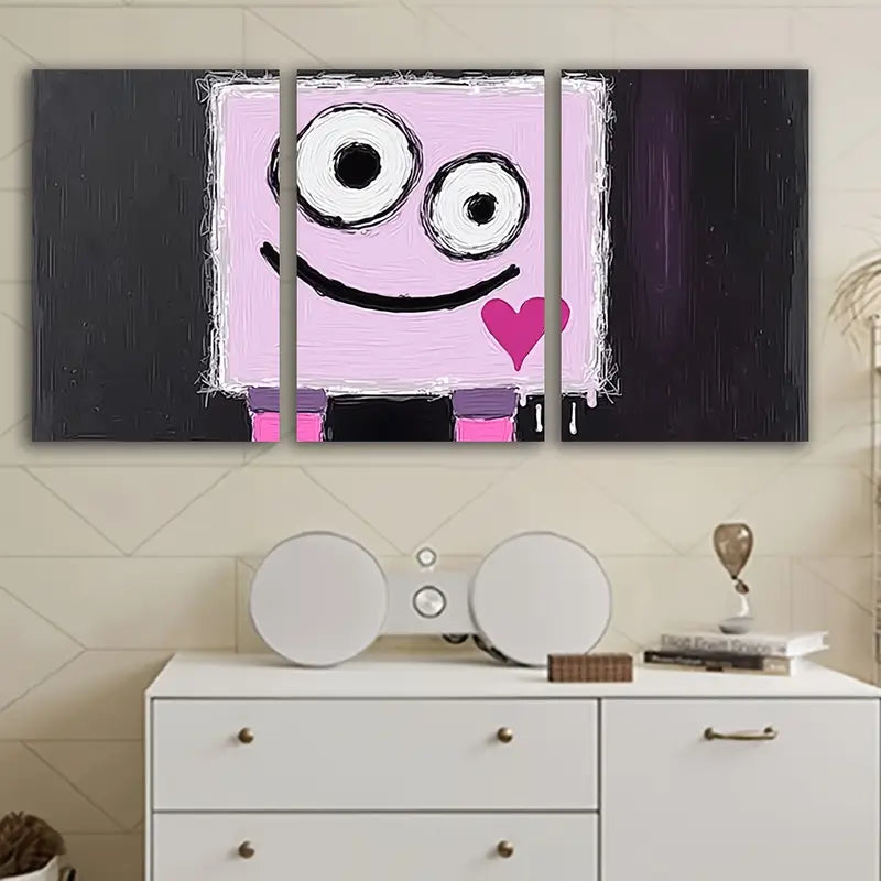 3pcs Pink Box Heart Design Poster Wall Art Set Canvas Framed 50x70cm - High Quality Print 100% Australian Made Wall Canvas Ready to Hang