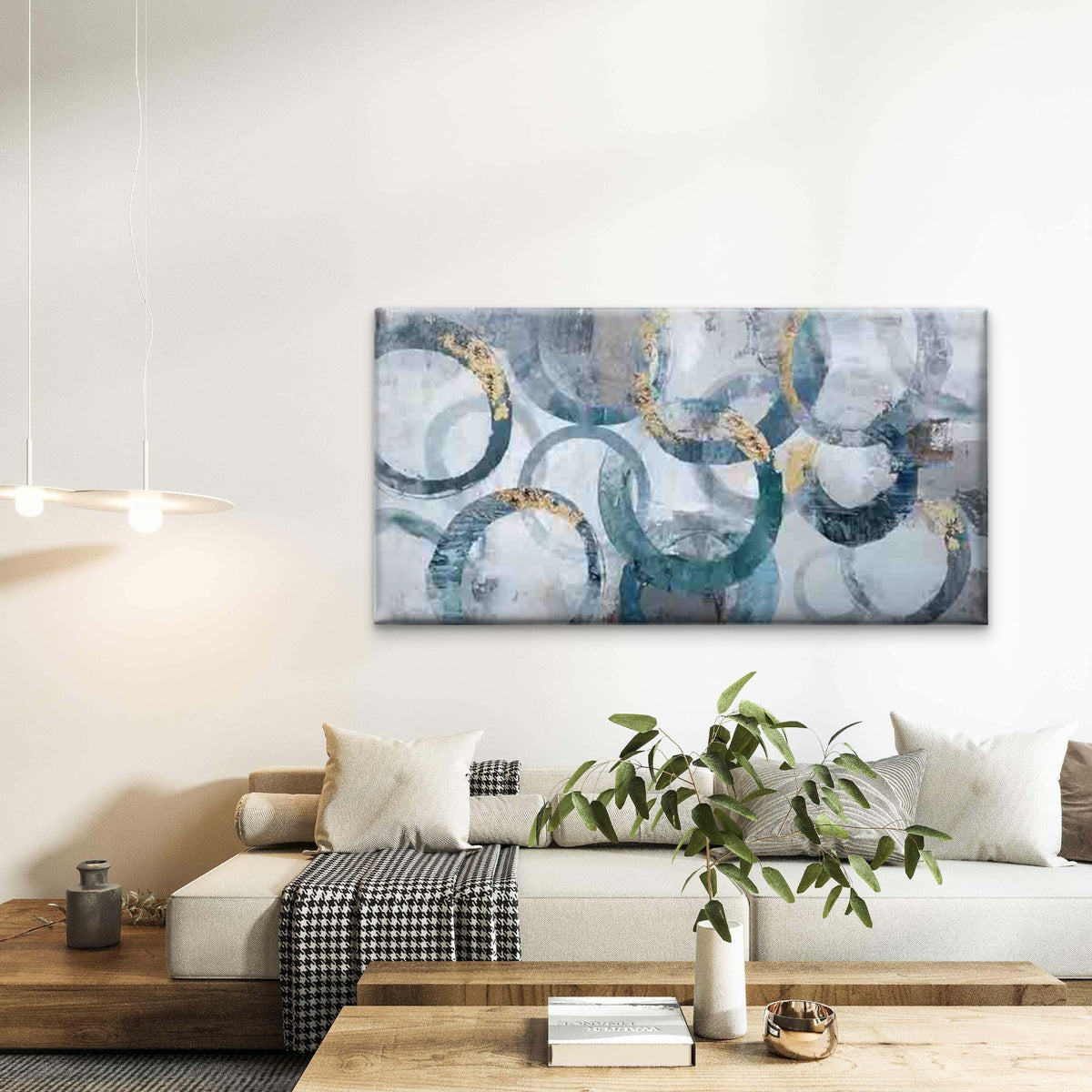 Abstract Interlocking Rings Wall Art Canvas Office Home Room Framed 120x60cm