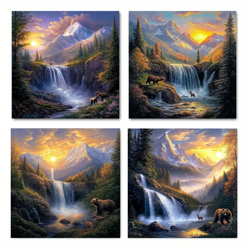 4pcs Anime  Waterfall  AW  Wall Art Canvas Framed