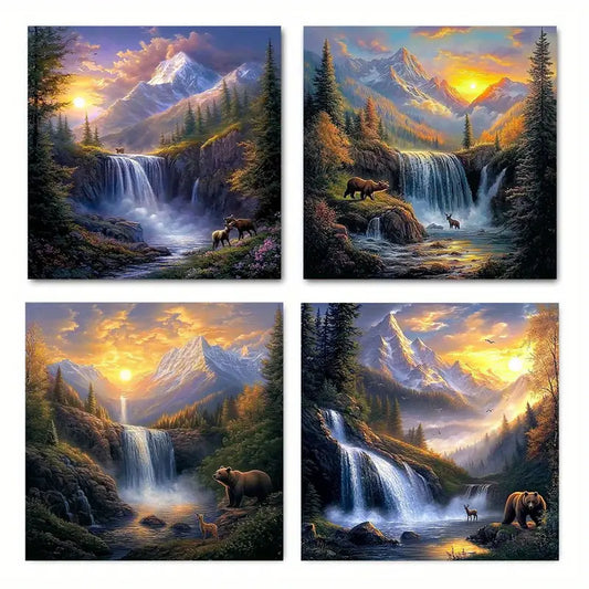 4pcs Anime  Waterfall  AW  Wall Art Canvas Framed