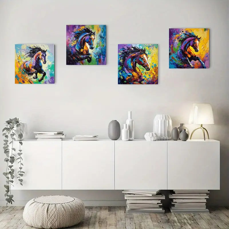 4pcs Graffiti Horse G Poster Wall Art Canvas Framed