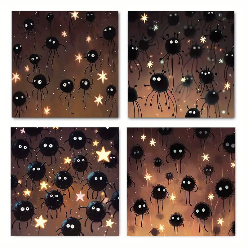 4pcs Black Spheres & Stars Celestiale SC  Wall Art Canvas Framed