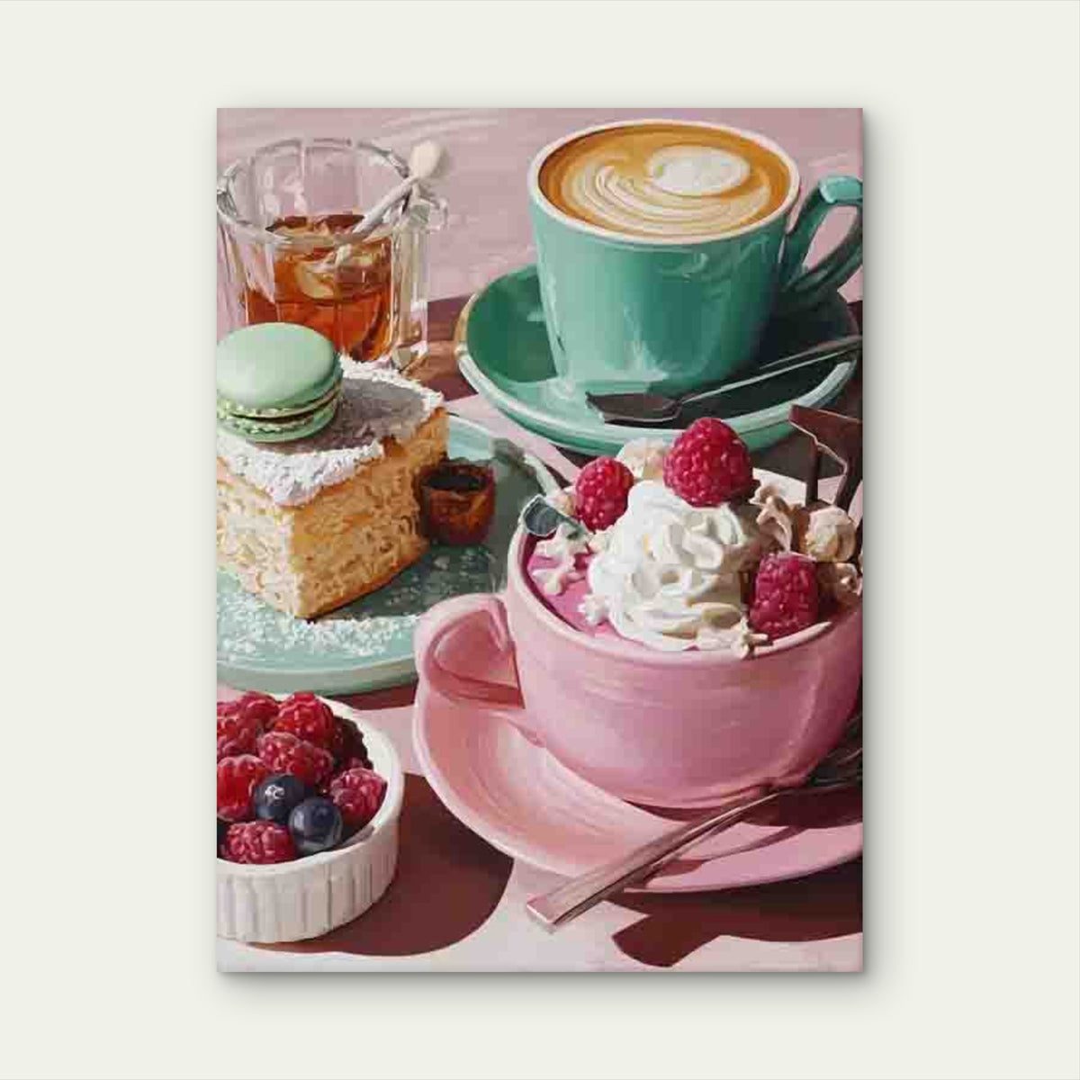 Raspberry Dessert with Coffee & Pastry 60x90cm Metal Print Ready to Hang
