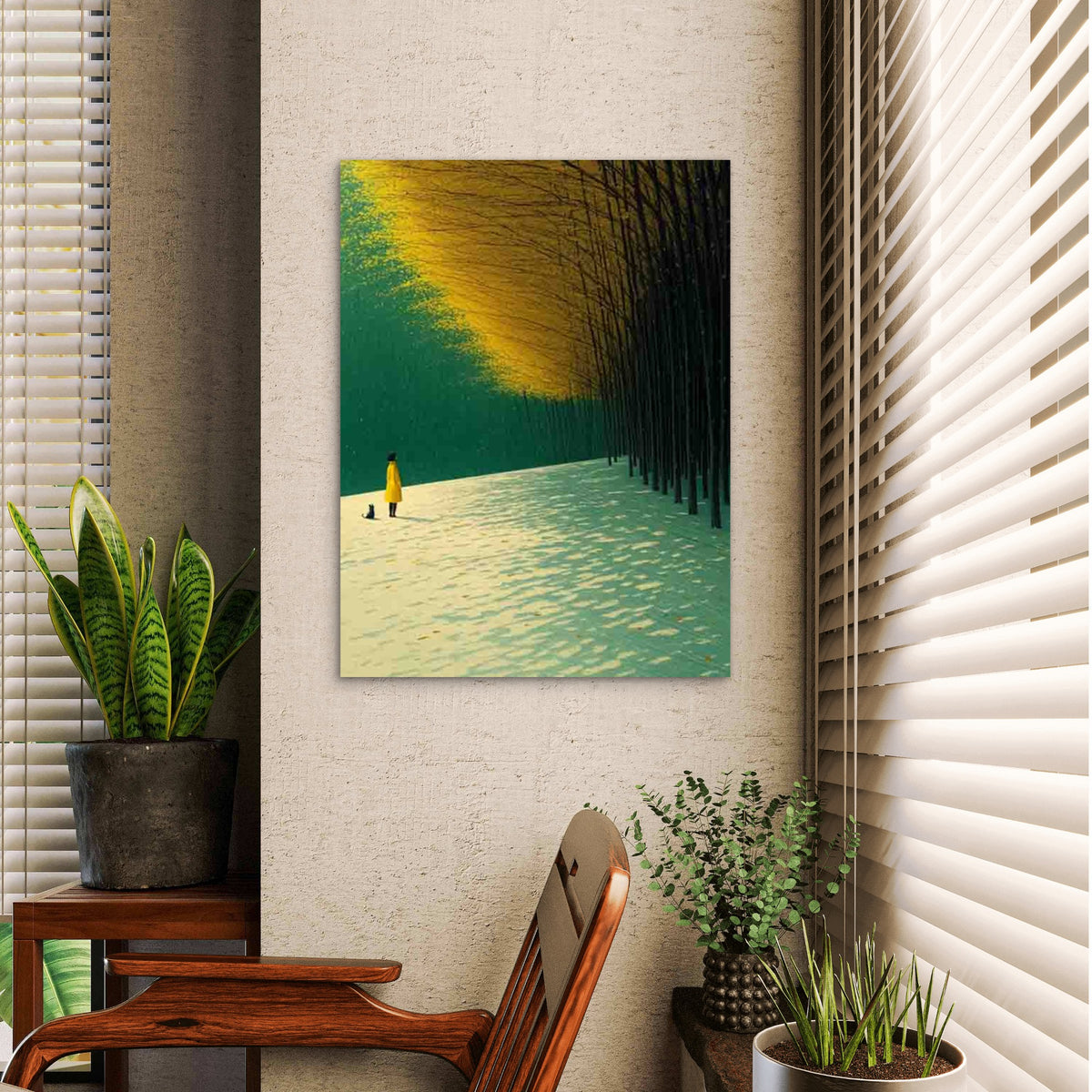 Golden Forest Path 60x90cm Metal Print Ready to Hang