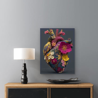 Lively Anatomical Heart with Dark Flowers 60x90cm Metal Print Ready to Hang