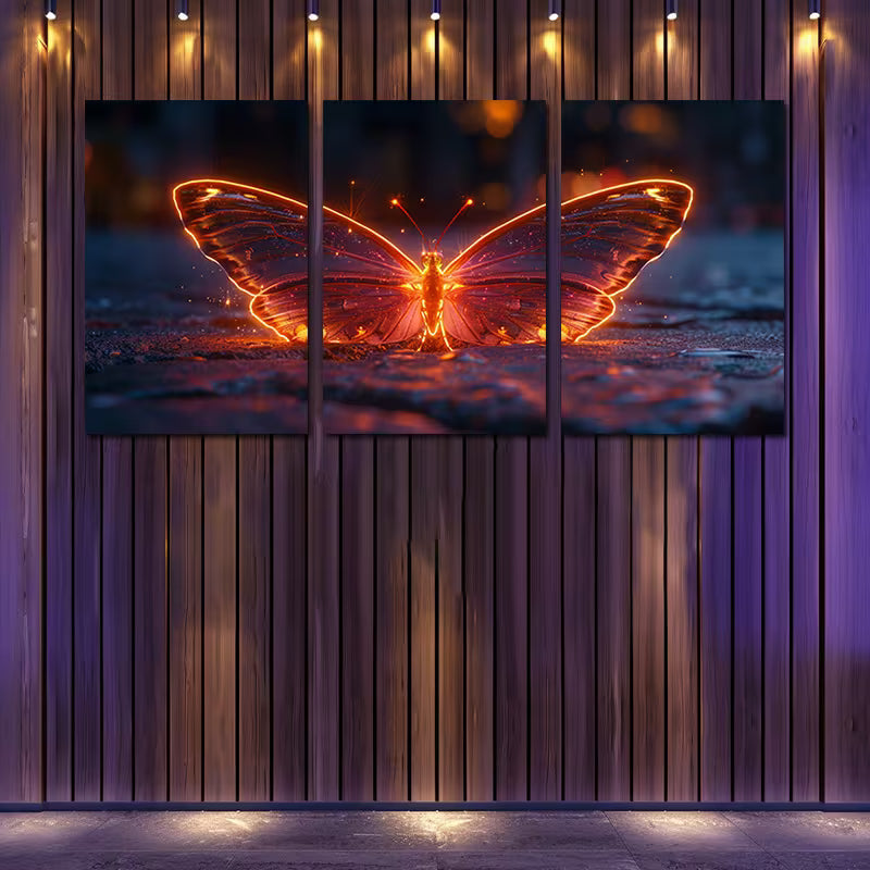 3pcs Glowing Crystal Butterfly Wall Art Set Canvas Framed 40x60cm - High Quality Print 100% Australian Made Wall Canvas Ready to Hang
