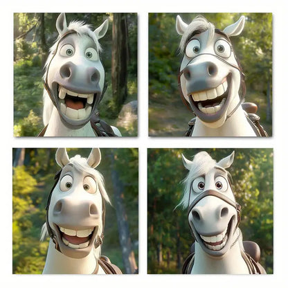 4pcs  Angry Horse Picture Wall Art Canvas Framed