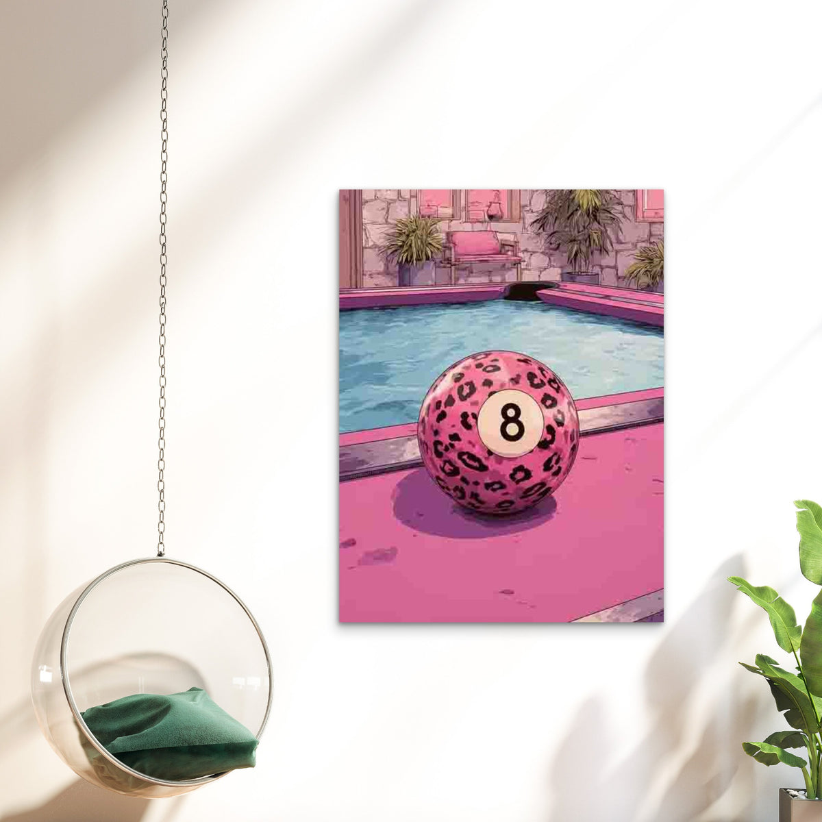 Featuring a Pink Leopard Print Eight Ball 60x90cm Metal Print Ready to Hang