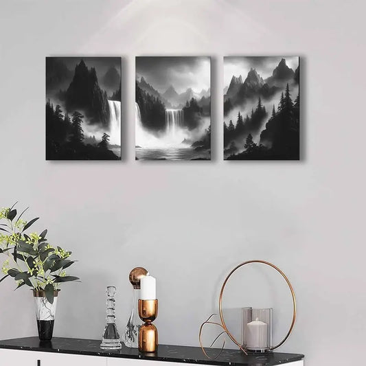 3pcs Foggy Forest Wall Art  Metal Print Ready to Hang Art