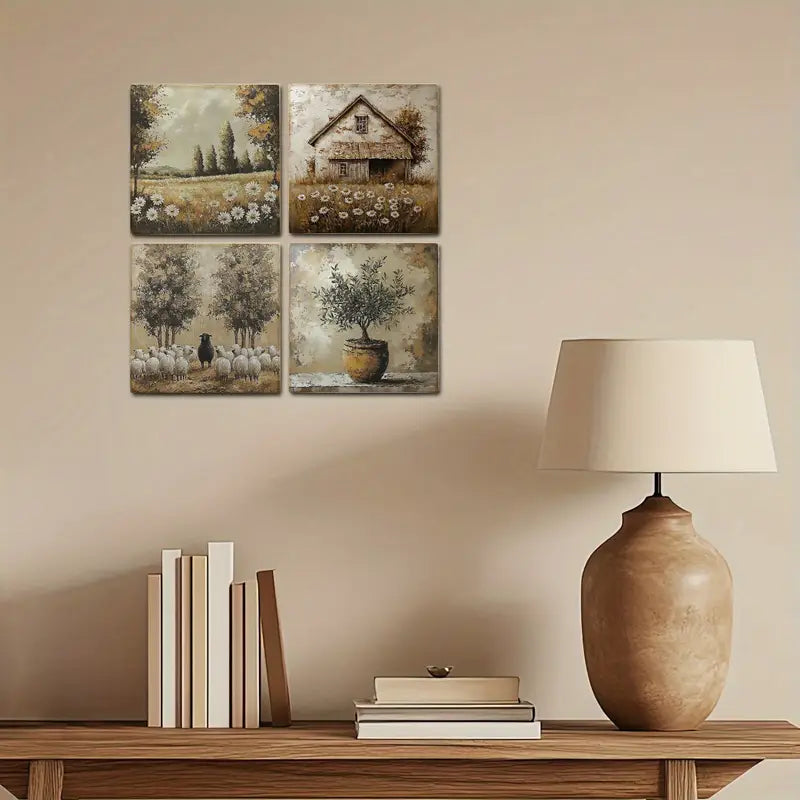 4pcs Summer Beach ,Rainbow Decor Wall Art Canvas Framed