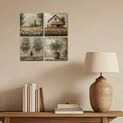 4pcs Summer Beach ,Rainbow Decor Wall Art Canvas Framed