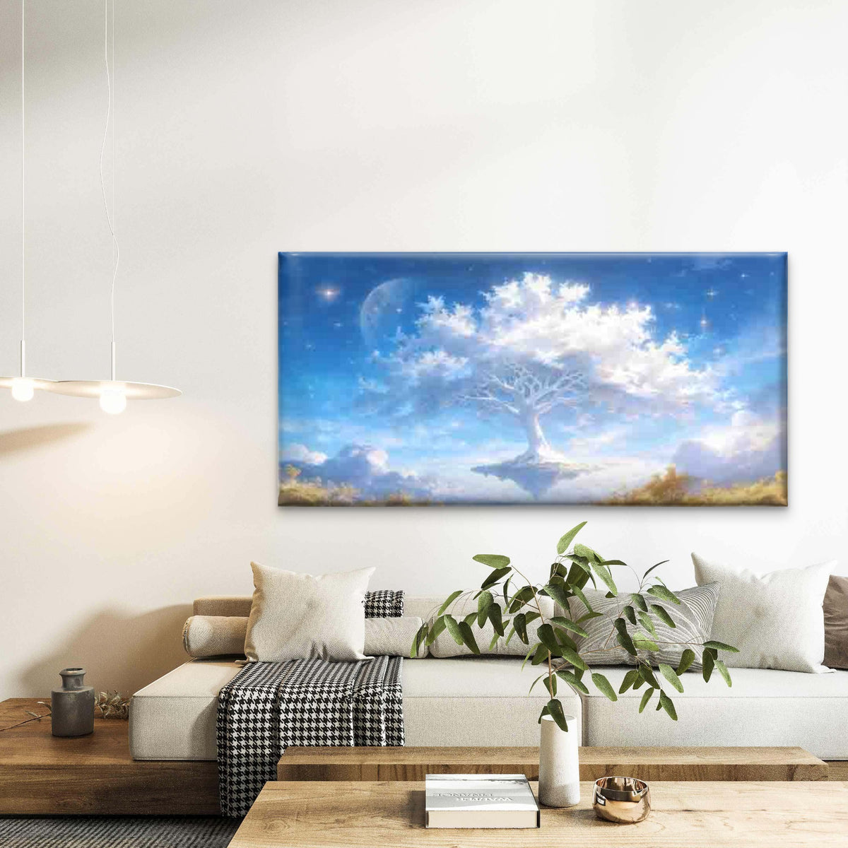 Fantasy Sky with Floating Tree Wall Art Canvas Office Home Room Framed 120x60cm