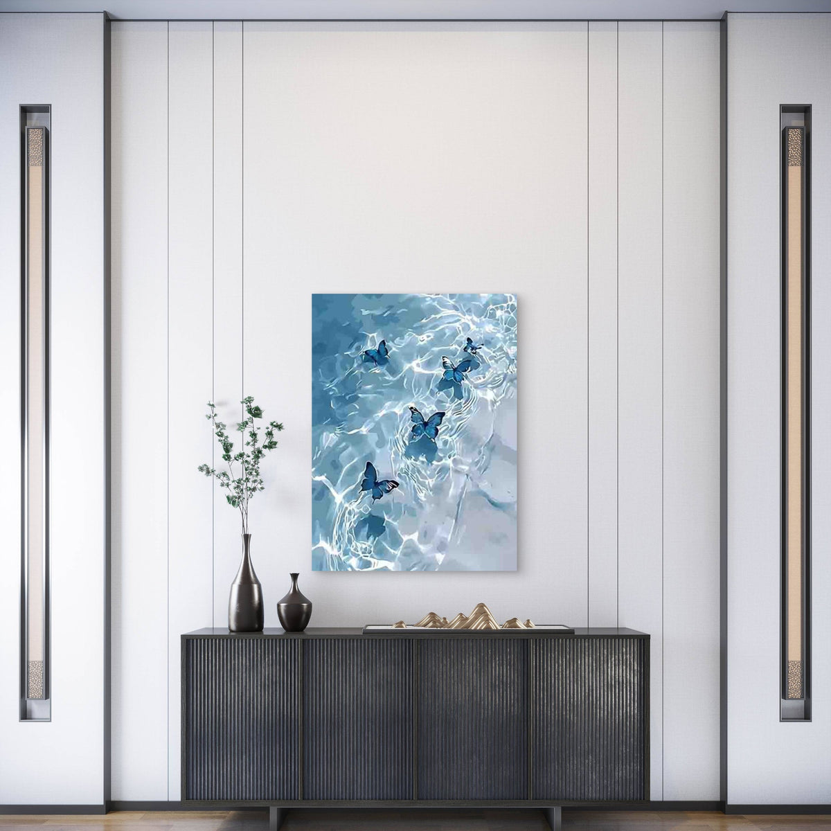 Blue Butterflies on Water Metal Print Ready to Hang