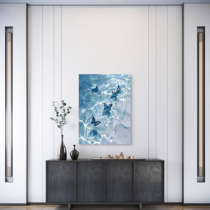 Blue Butterflies on Water Metal Print Ready to Hang