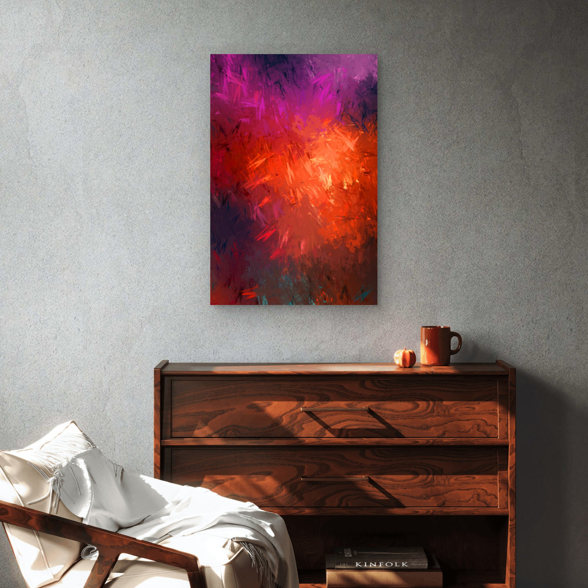 Warm Glowing Neon Fire Magenta Nebula 40x60cm Metal Print Ready to Hang