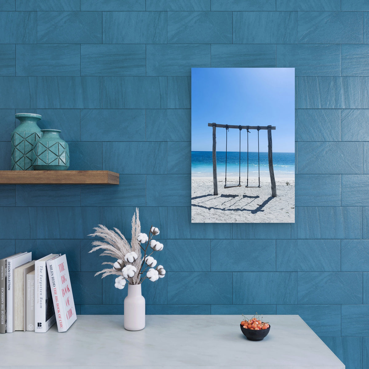 Swings on Turquoise Beach 60x90cm Metal Print Ready to Hang