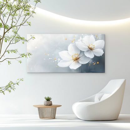 Abstract White Flowers Wall Art Canvas Office Home Room Framed 120x60cm